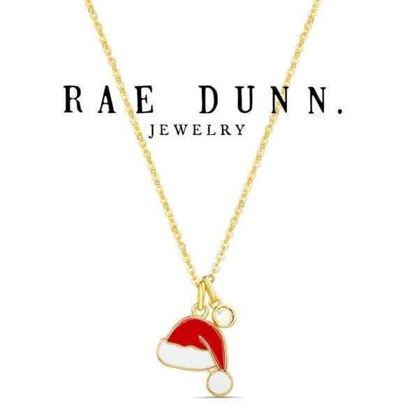 Rae Dunn Santa Hat yellow gold plated brass with cubic zirconia Necklace NIB - Picture 1 of 4